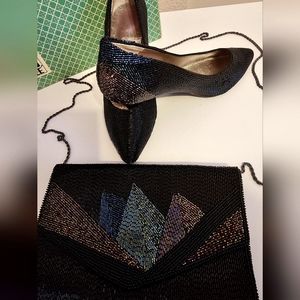 Multicolor evening handbag and matching shoes